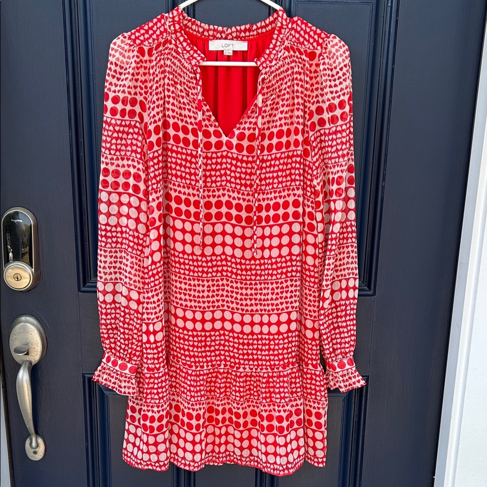 Loft size XS ❤️hearts and polka dots long sleeve dress